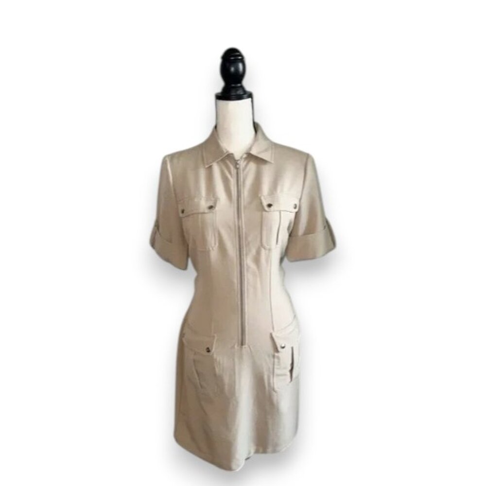 True Envy Tan Mini Utility Shirt Dress